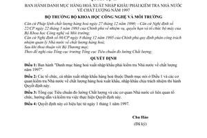 Quyết định 2579/QĐ-TĐC Danh mục hàng hoá xuất nhập khẩu phải kiểm tra Nhà nước chất lượng 1997