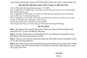 Quyết định 2577/QĐ-TĐC Danh mục hàng hoá bắt buộc đăng ký chất lượng 1997