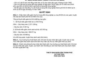 Quyết định 5002/QĐ-UB-KT miễn giảm thuế sử dụng đất nông nghiệp vụ mùa 1995-1996