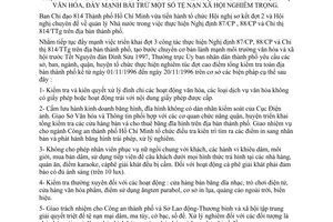 Chỉ thị 34/CT-UB-NCVX triển khai đợt 3 công tác thực hiện NĐ 87/CP 88/CP CT 814/TTg tăng cường quản lý hoạt động VH DVVH bài trừ tệ nạn xã hội