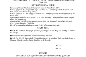 Quyết định 972-TC/ĐTQG quy chế góp vốn, huy động vốn Quỹ hỗ trợ đầu tư Quốc gia