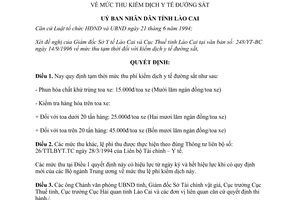 Quyết định 208/QĐ-UB năm 1996 thu phí kiểm dịch y tế đường sắt Lào Cai