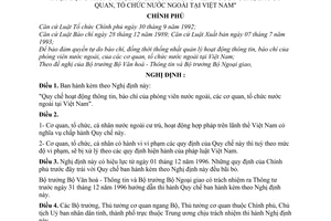 Nghị định 67-CP "Quy chế hoạt động thông tin, báo chí của phóng viên nước ngoài, các cơ quan, tổ chức nước ngoài tại Việt Nam"