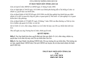 Quyết định 214/QĐ-UB 1996 chức năng nhiệm vụ quyền hạn tổ chức bộ máy Chi cục kiểm lâm Lào Cai