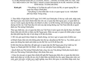 Công văn 2573/LSXNC thủ tục điện báo cấp thị thực nhập cảnh cho khách nước ngoài cấp Bộ, tỉnh hoặc tương đương