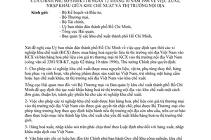 Công văn 5160/KTTH xuất, nhập khẩu giữa khu chế xuất và thị trường nội địa