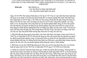 Công văn 1313/TLĐ phối hợp thực hiện NĐ 59/CP