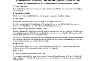 Tiêu chuẩn Việt Nam TCVN 6125:1996 (ISO 663:1992) về dầu mỡ động vật và thực vật - Xác định hàm lượng chất không hoà tan  do Bộ Khoa học Công nghệ và Môi trường ban hành