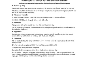 Tiêu chuẩn Việt Nam TCVN 6126:1996 (ISO 3657:1988) về dầu mỡ động vật và thực vật - Xác định chỉ số xà phòng do Bộ Khoa học Công nghệ và Môi trường ban hành