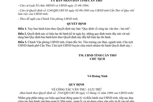 Quyết định 2343/QĐ.UBT.96 1996 bản Quy định công tác văn thư lưu trữ Cần Thơ
