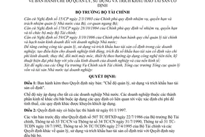 Quyết định 1062-TC/QĐ/CSTC chế độ quản lý, sử dụng và trích khấu hao tài sản cố định