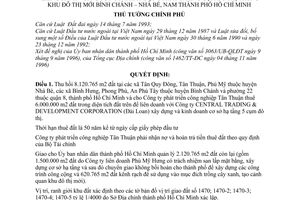 Quyết định 865/TTg cho Công ty phát triển công nghiệp Tân Thuận thuê đất  liên doanh nước ngoài xây dựng phát triển 5 cụm đô thi