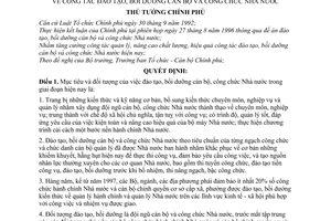 Quyết định 874-TTg công tác đào tạo, bồi dưỡng cán bộ công chức Nhà nước