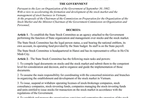 Decree No. 75-CP of November 28, 1996, of the Government on establishing the State Stock Committee
