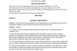 Decree No. 76-CP of Novermber 29 ,1996, of November 29, 1996 of the Government guiding the implementation of a number of provisions on copyright in the Civil code