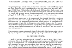 Chỉ thị 06/CT/TW tăng cường lãnh đạo chỉ đạo công tác phòng, chống kiểm soát ma túy