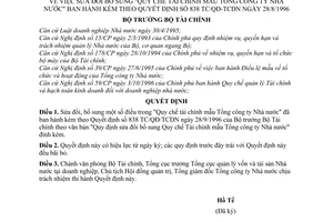 Quyết định 995-TC/QĐ/TCDN sửa đổi "Quy chế tài chính mẫu Tổng công ty Nhà nước" hướng dẫn quyết định 838-TC/QĐ-TCDN