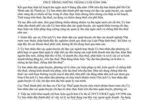 Chỉ thị 35/CT-UB-KT tăng cường quản lý thu nộp ngân sách chống thất thu thuế tháng cuối năm 1996