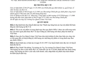 Quyết định 2063-BYT/QĐ danh mục mỹ phẩm bắt buộc đăng ký chất lượng