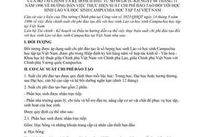 Thông tư liên bộ 68-LB/TC-KH hướng dẫn xuất chi phí đào tạo học sinh Lào Campuchia học tập tại Việt Nam