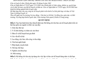 Quyết định 307/BKH-LĐVX-TH tạm thời Hệ thống chỉ tiêu kế hoạch phát triển xã hội