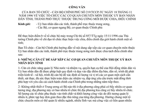 Công văn 219/TCCP-TC tổ chức các cơ quan chuyên môn thuộc UBND tỉnh, thành phố trực thuộc Trung ương mới được chia, điều chỉnh