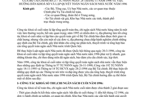 Công văn 217-TC/NSNN hướng dẫn khoá sổ và lập quyết toán NSNN năm 1996