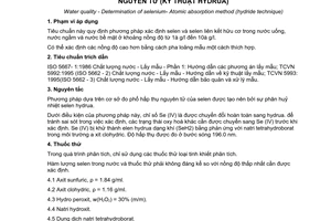 Tiêu chuẩn Việt Nam TCVN 6183:1996 (ISO 9965: 1993 (E)) về chất lượng nước - Xác định selen - Phương pháp trắc phổ hấp thụ nguyên tử (kỹ thuật hydrua) do Bộ Khoa học Công nghệ và Môi trường ban hành