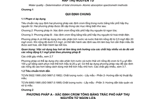 Tiêu chuẩn Việt Nam TCVN 6222:1996 (ISO 9174 : 1990 (E)) về chất lượng nước - Xác định crom tổng - Phương pháp trắc phổ hấp thụ nguyên tử do Bộ Khoa học Công nghệ và Môi trường ban hành