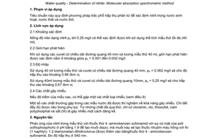 Tiêu chuẩn Việt Nam TCVN 6178:1996 (ISO 6777: 1984 (E)) về chất lượng nước - xác định nitrit - phương pháp trắc phổ hấp thụ phân tử do Bộ Khoa học Công nghệ và Môi trường ban hành