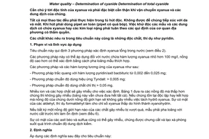 Tiêu chuẩn Việt Nam TCVN 6181:1996 (ISO 6703/1:1984 (E)) về chất lượng nước - xác định xyanua tổng do Bộ Khoa học Công nghệ và Môi trường ban hành