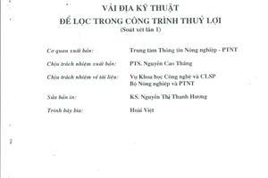 Tiêu chuẩn ngành 14 TCN 110:1996 về chỉ dẫn thiết kế và sử dụng vải địa kỹ thuật để lọc trong công trình thủy lợi do Bộ Nông nghiệp và Phát triển nông thôn ban hành