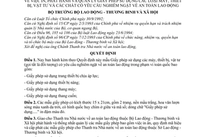 Quyết định 1407/QĐ-LĐTBXH in, phát hành quản lý giấy phép sử dụng các loại máy, thiết bị, vật tư các chất yêu cầu nghiêm ngặt về an toàn lao động