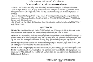 Quyết định 5184/QĐ-UB-KT bảng giá chuẩn tối thiểu trị giá nhà tính lệ phí trước bạ địa bàn thành phố Hồ Chí Minh