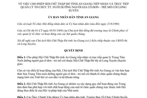 Quyết định 1671/QĐ-UB 1996 quản lý Trung tâm nuôi dưỡng người già trẻ mồ côi Long Xuyên An Giang