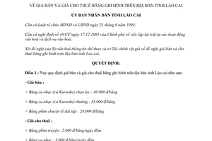 Quyết định 259/QĐ.UB giá bán và giá cho thuê băng ghi hình Lào Cai