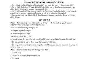 Quyết định 5736/QĐ-UB-NCVX sửa đổi giờ cao điểm, giới hạn địa bàn, xe tải lưu thông thành phố