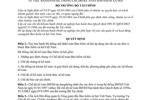 Quyết định 1124-TC/QĐ/CĐKT hệ thống chế độ kế toán Bảo hiểm xã hội