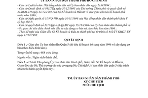 Quyết định 5810/QĐ-UB-KT giao chỉ tiêu kế hoạch bổ sung 1996 về xây dựng cơ bản