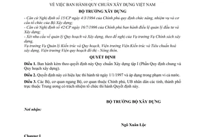 Quyết định682/BXD-CSXD  năm 1996 Quy chuẩn Xây dựng Việt Nam