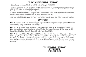 Quyết định 1647/QĐ-UB phân công trách nhiệm quản lý chất lượng hàng hóa Lâm đồng