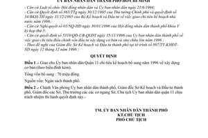 Quyết định 5882/QĐ-UB-QLĐT giao chỉ tiêu kế hoạch bổ sung 1996 xây dựng cơ bản