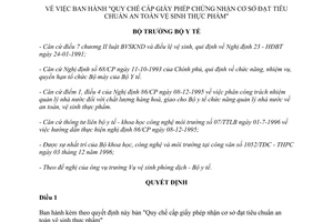 Quyết định2482/BYT-QĐ năm 1996 quy chế cấp giấy phép chứng nhận cơ sở đạt