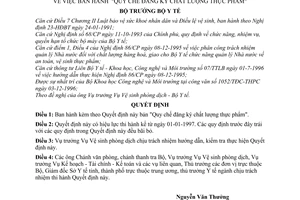 Quyết định 2481-BYT/QĐ Quy chế đăng ký chất lượng thực phẩm
