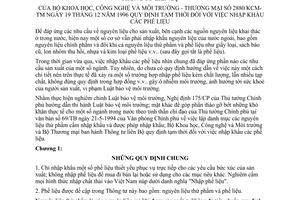 Thông tư liên bộ 2880/KCM-TM quy định tạm thời nhập khẩu phế liệu