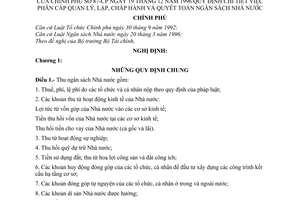 Nghị định 87-CP hướng dẫn phân cấp, quản lý, lập, chấp hành và quyết toán ngân sách Nhà nước
