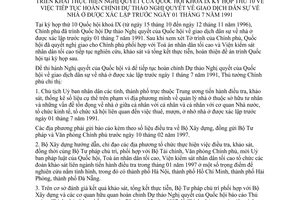 Chỉ thị 952/TTg triển khai thực hiện Nghị quyết QH khoá 9 kỳ họp 10 hoàn chỉnh Dự thảo Nghị quyết giao dịch dân sự nhà ở xác lập trước 01/071991