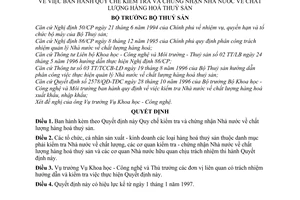 Quyết định 1184-QĐ/KHCN Quy chế kiểm tra và chứng nhận Nhà nước chất lượng hàng hoá thuỷ sản