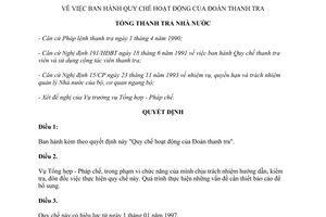 Quyết định 1776/TTNN năm 1996 quy chế hoạt động của Đoàn thanh tra