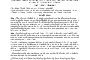 Quyết định 960-TTg định hướng dài hạn kế hoạch 5 năm 1996-2000 phát triển kinh tế - xã hội miền núi phía Bắc